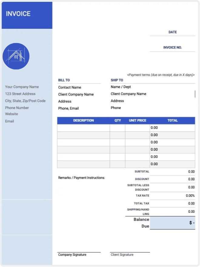 invoice template for architectural services