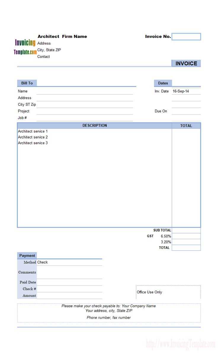 invoice template for architectural services