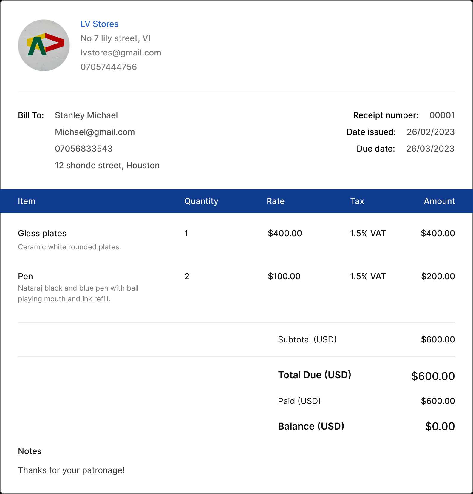 invoice template for architectural services