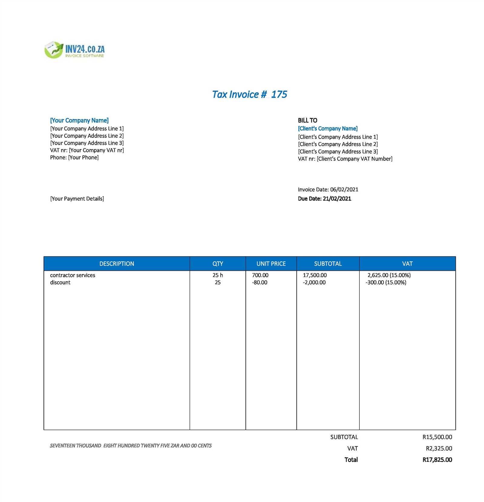 invoice template for contractor