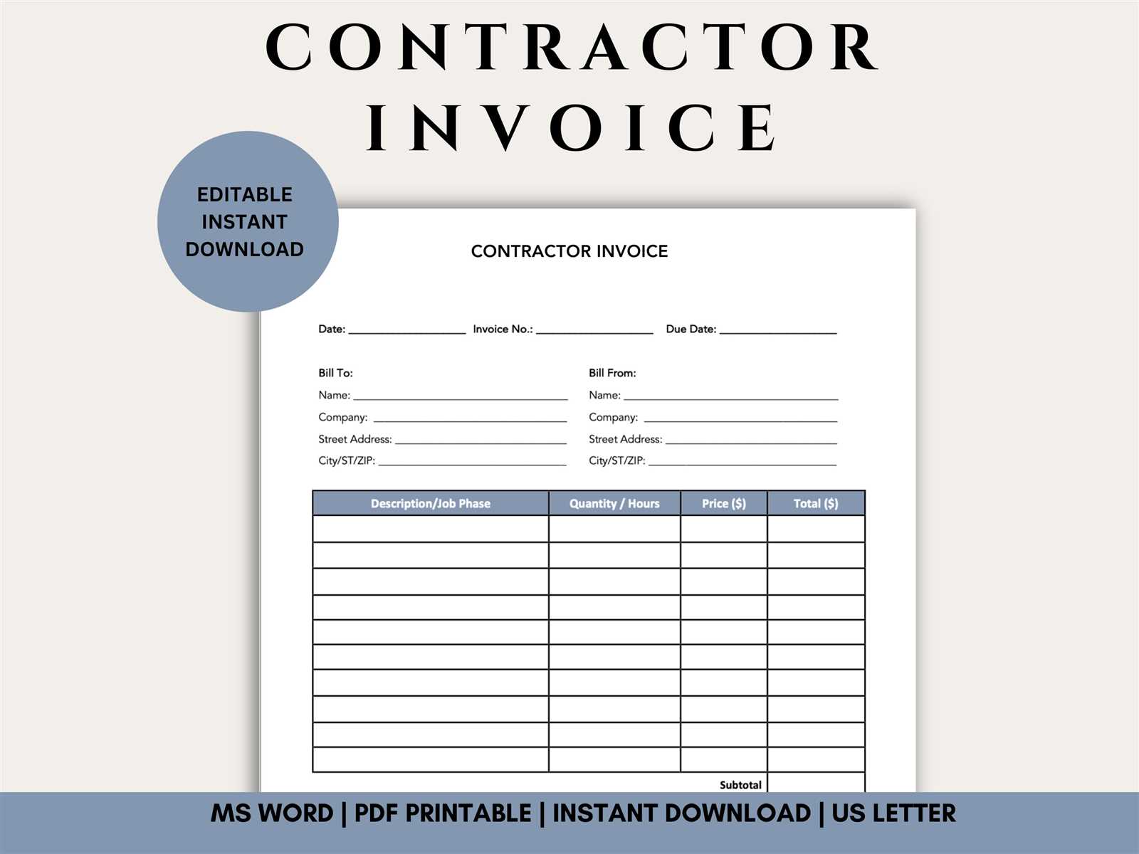 invoice template for contractor