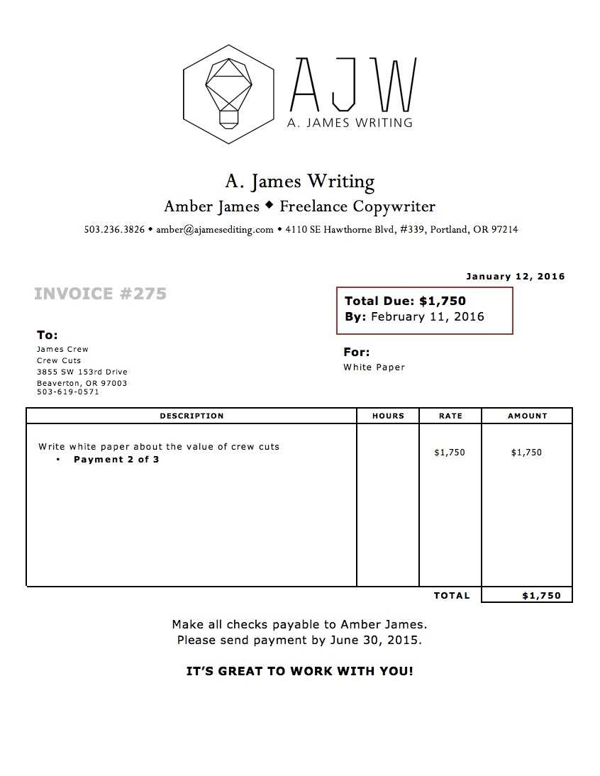 invoice template for freelance writers