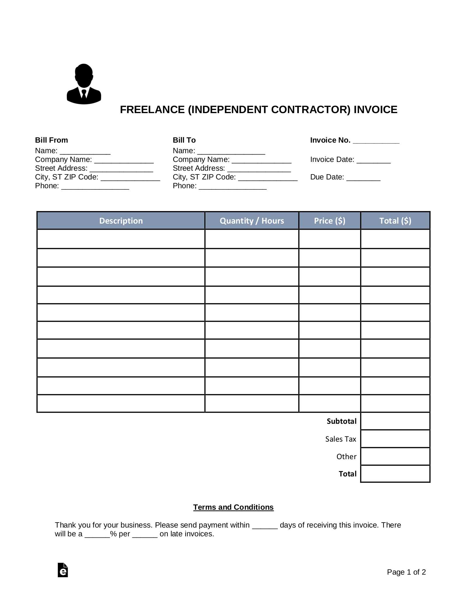 invoice template for independent contractor