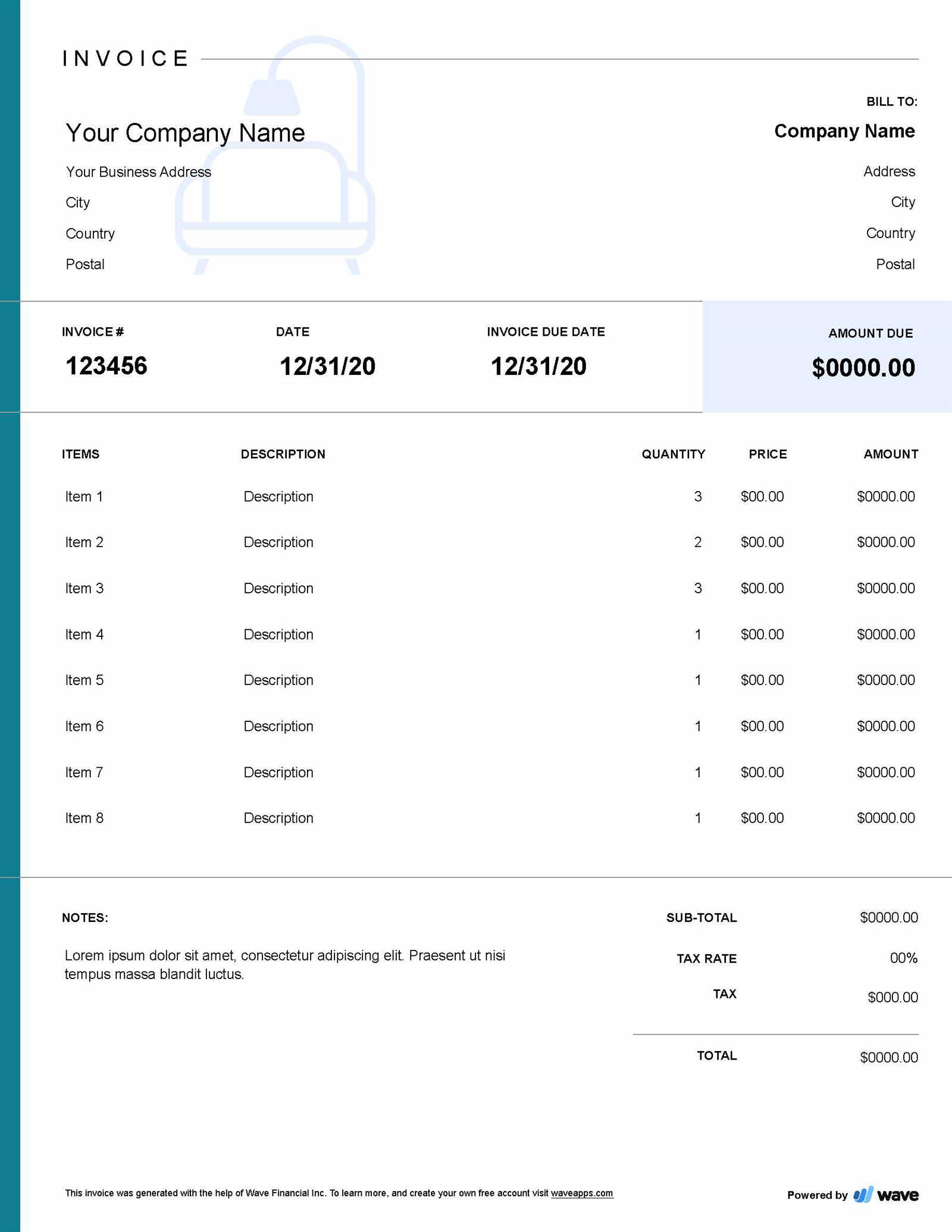 invoice template for interior design services