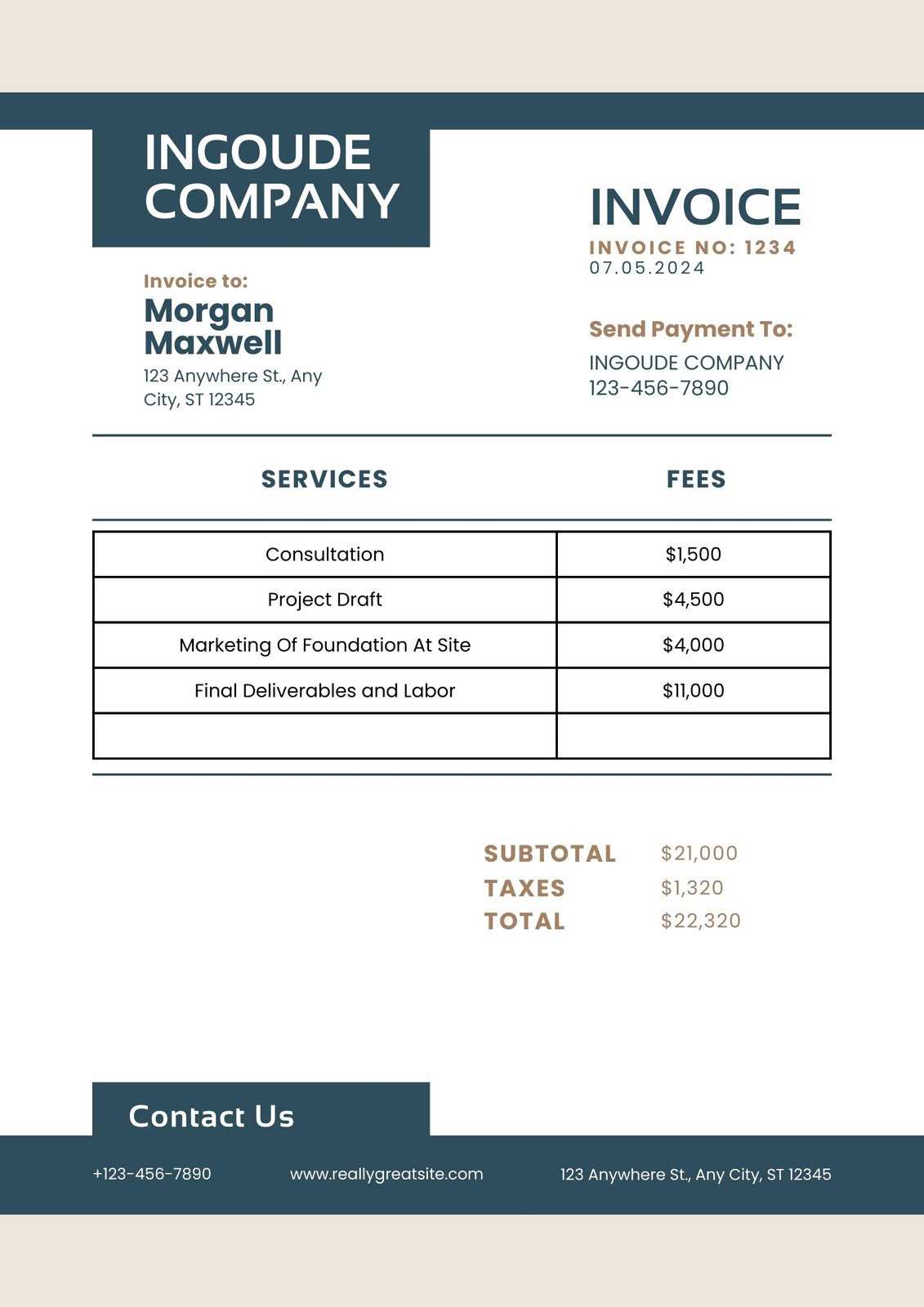 invoice template for interior design services