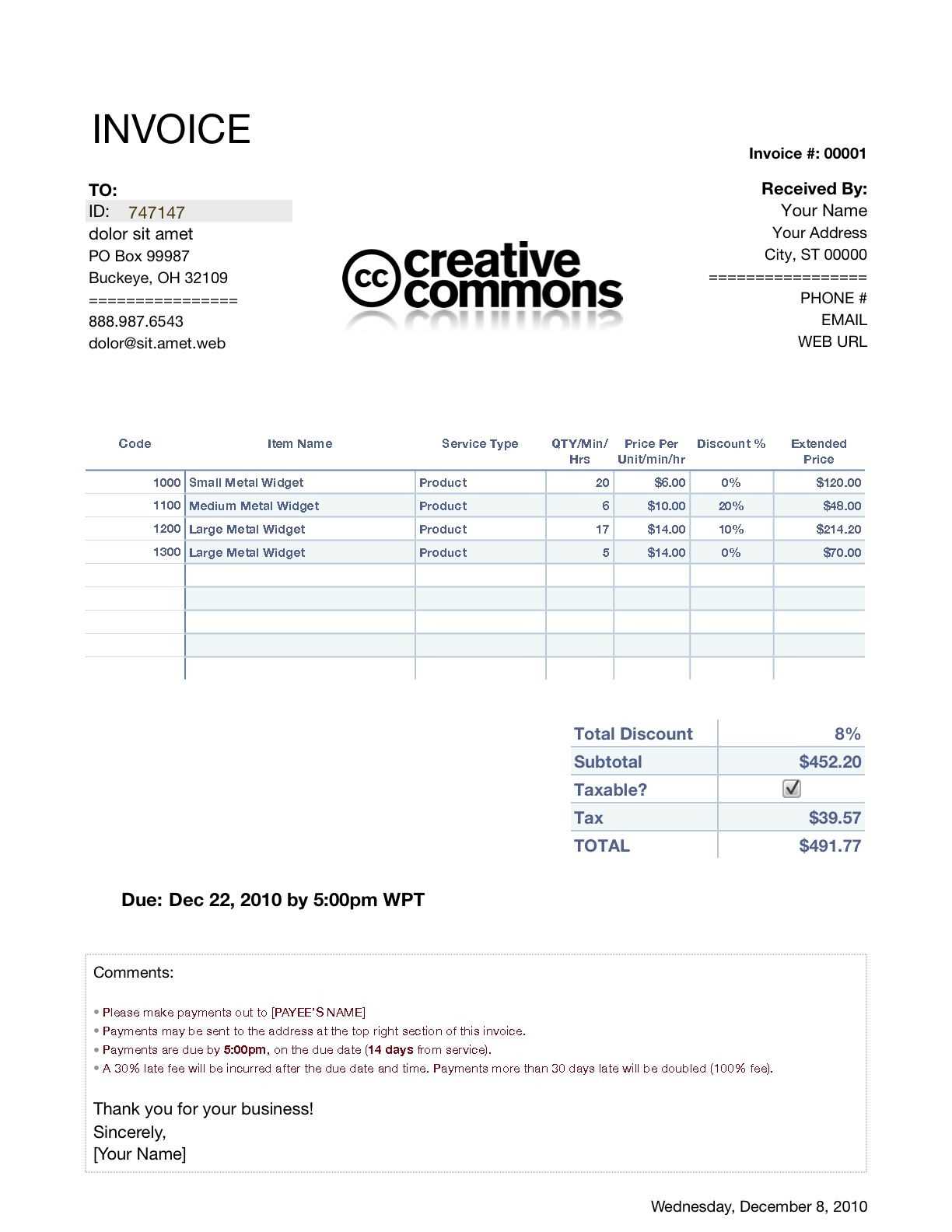 invoice template for ipad pages