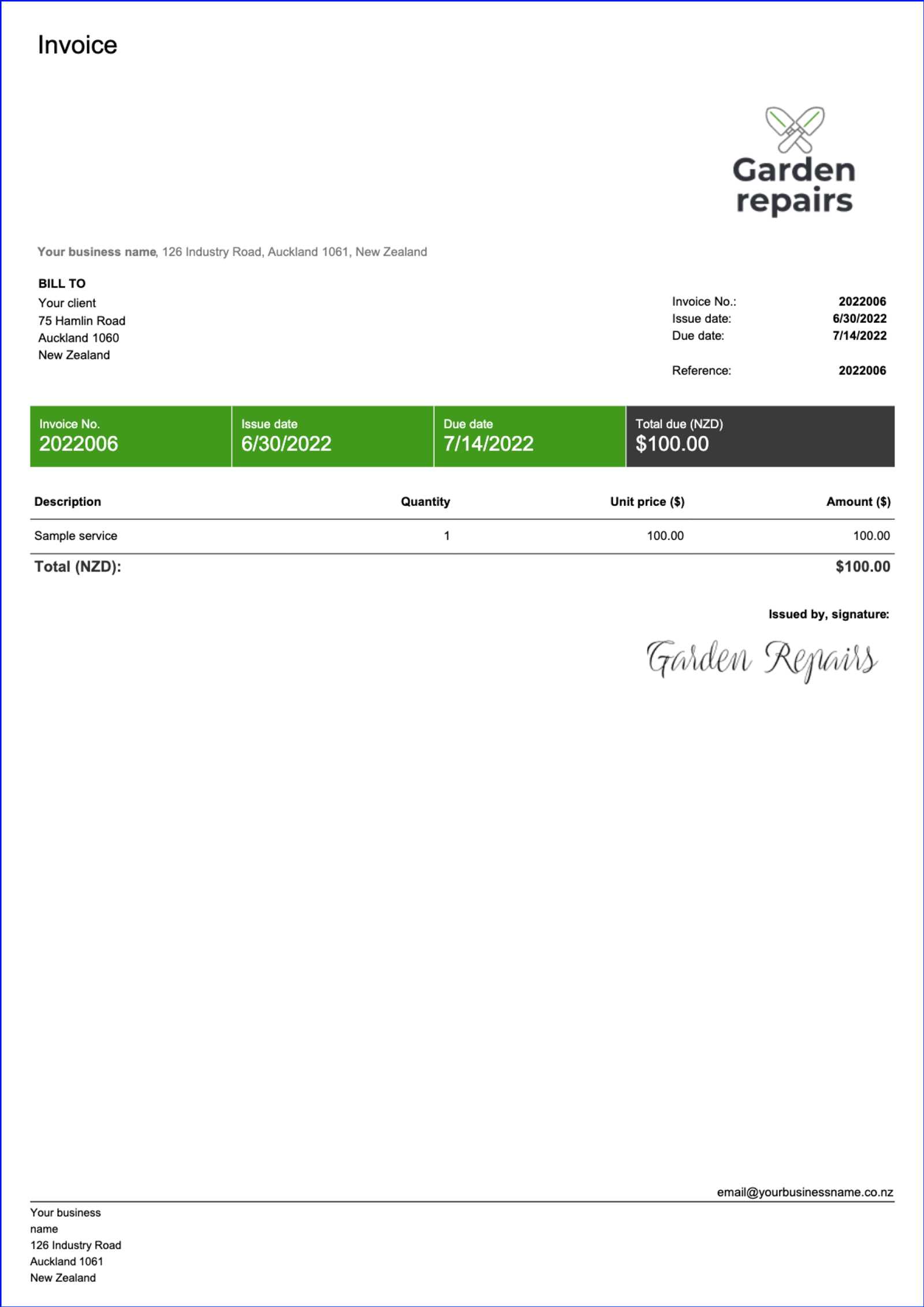 invoice template for numbers ipad