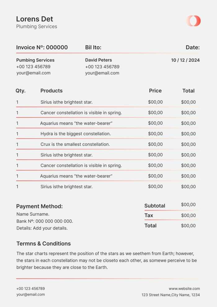 invoice template for plumbing services