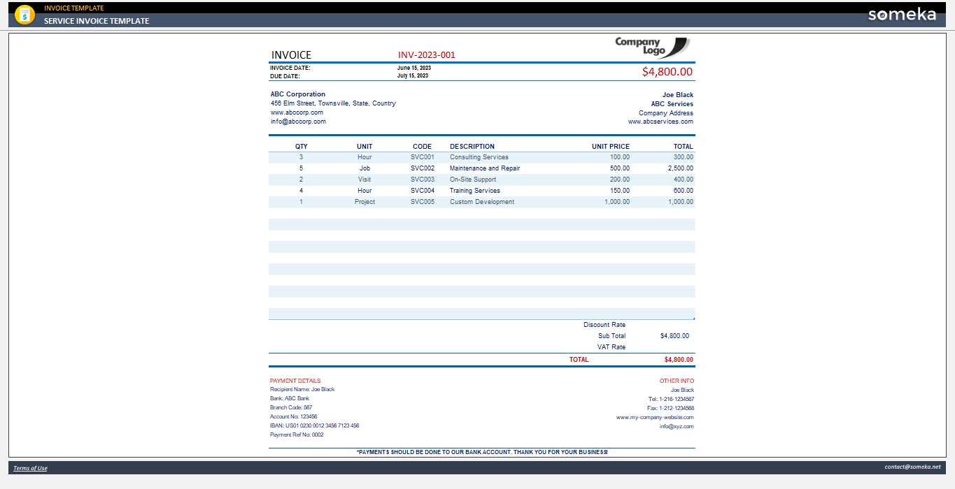 invoice template for services