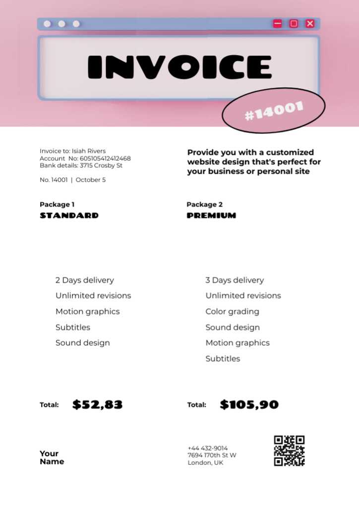 invoice template for web design services