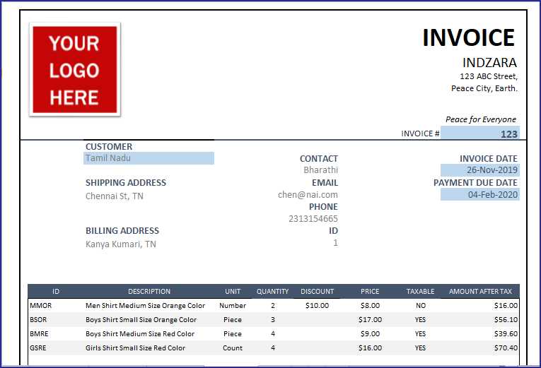 invoice template in excel format