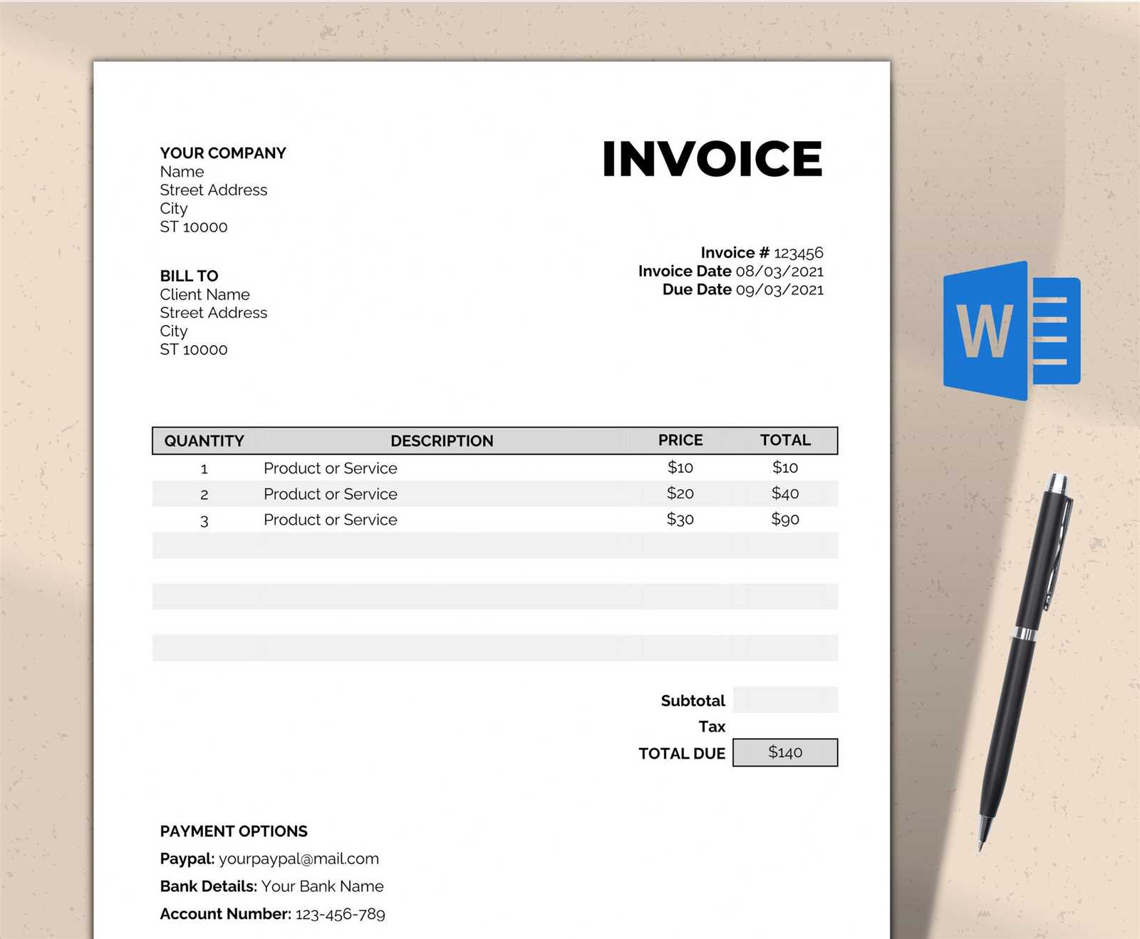 invoice template in word document