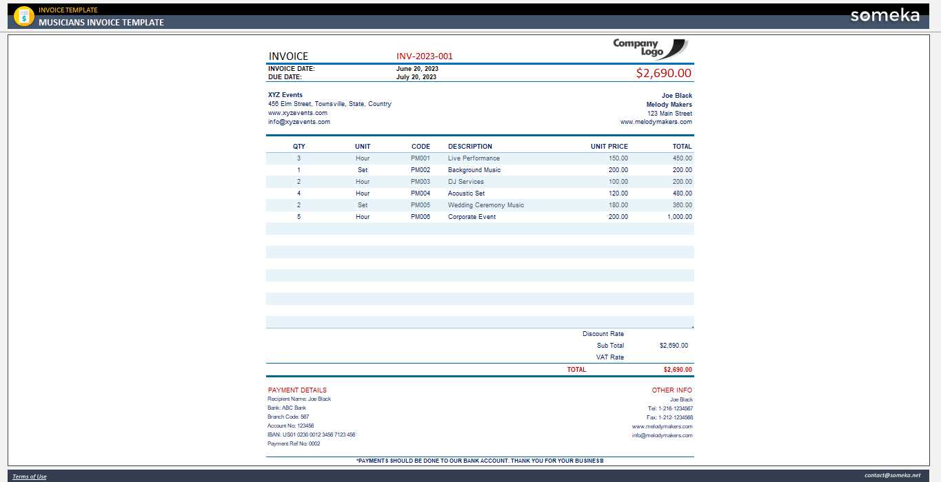 invoice template musician