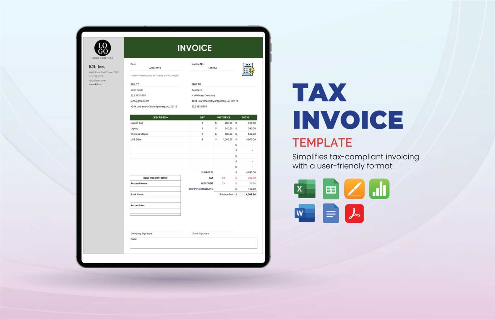 invoice template numbers mac free