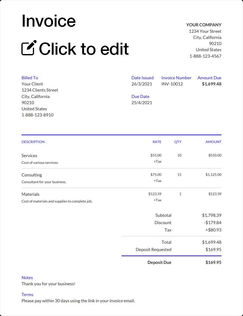 invoice template pdf free