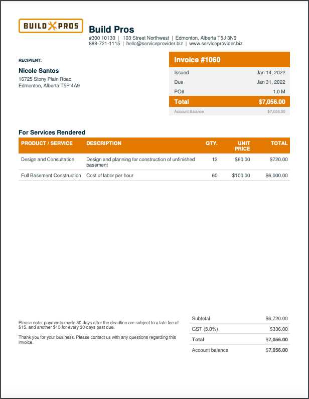 invoice template software contractor