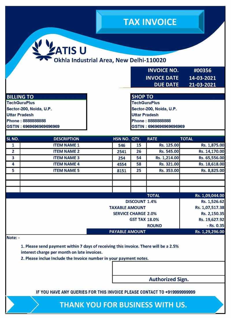 invoice template with gst india