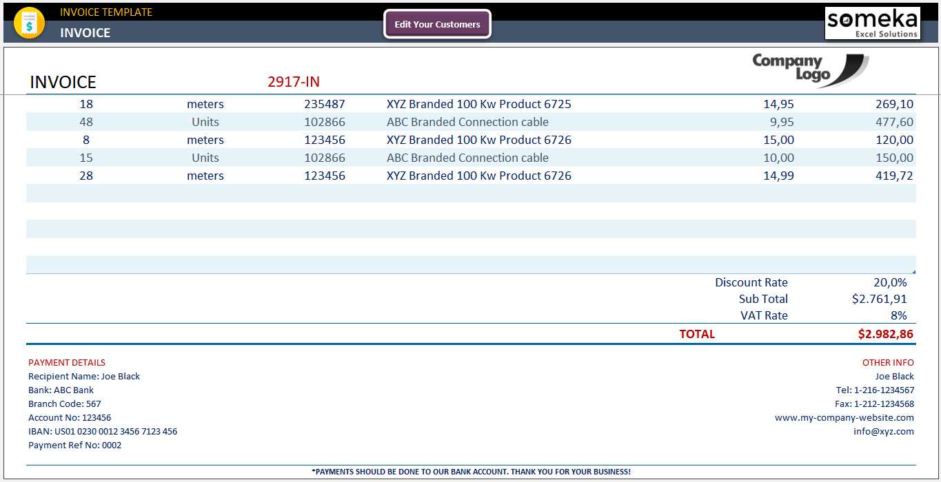 invoice template with logo excel