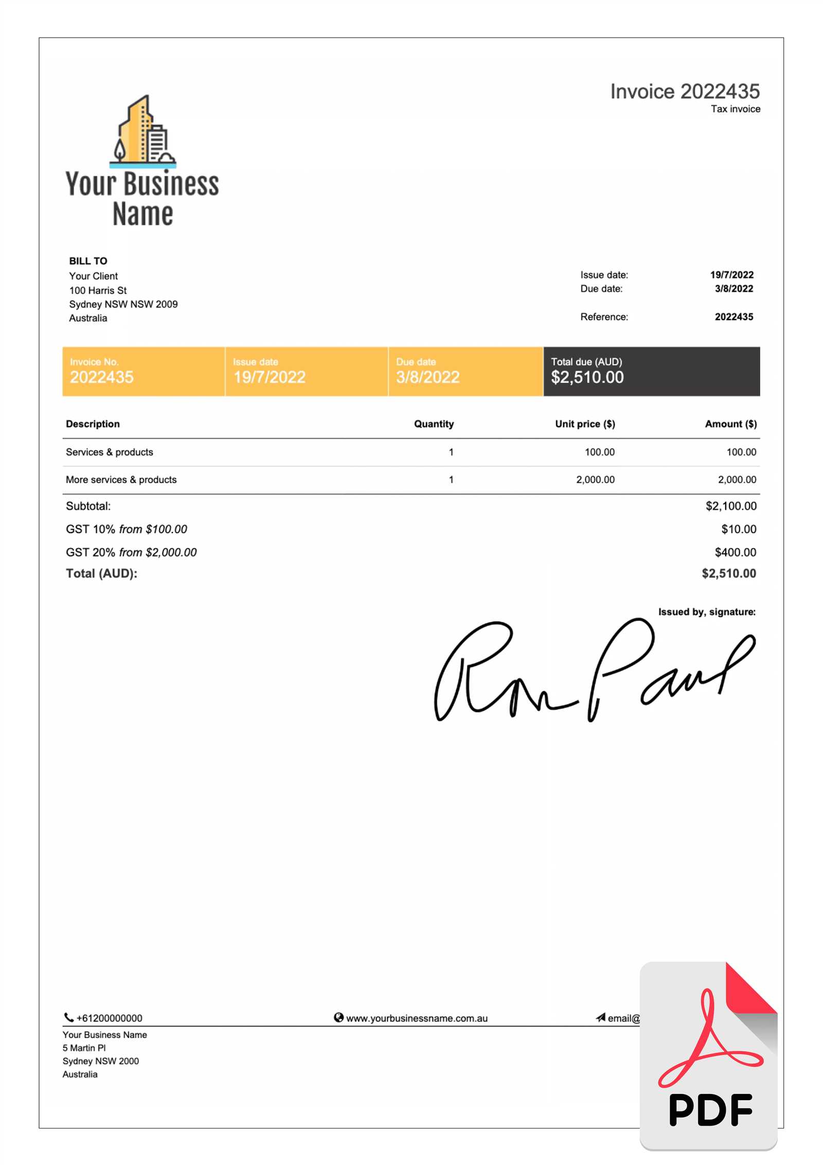 invoice template word   free download pdf