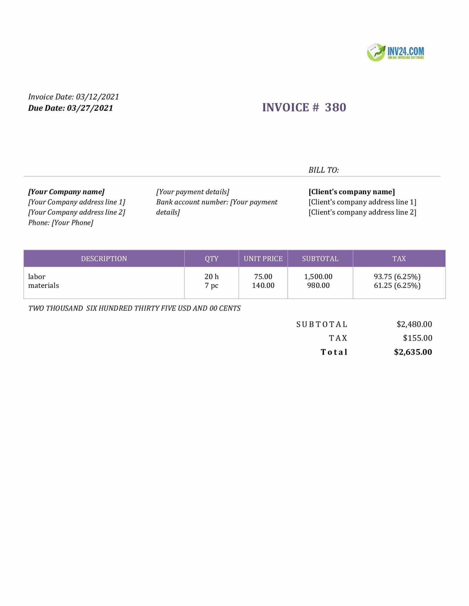 invoice template word document download