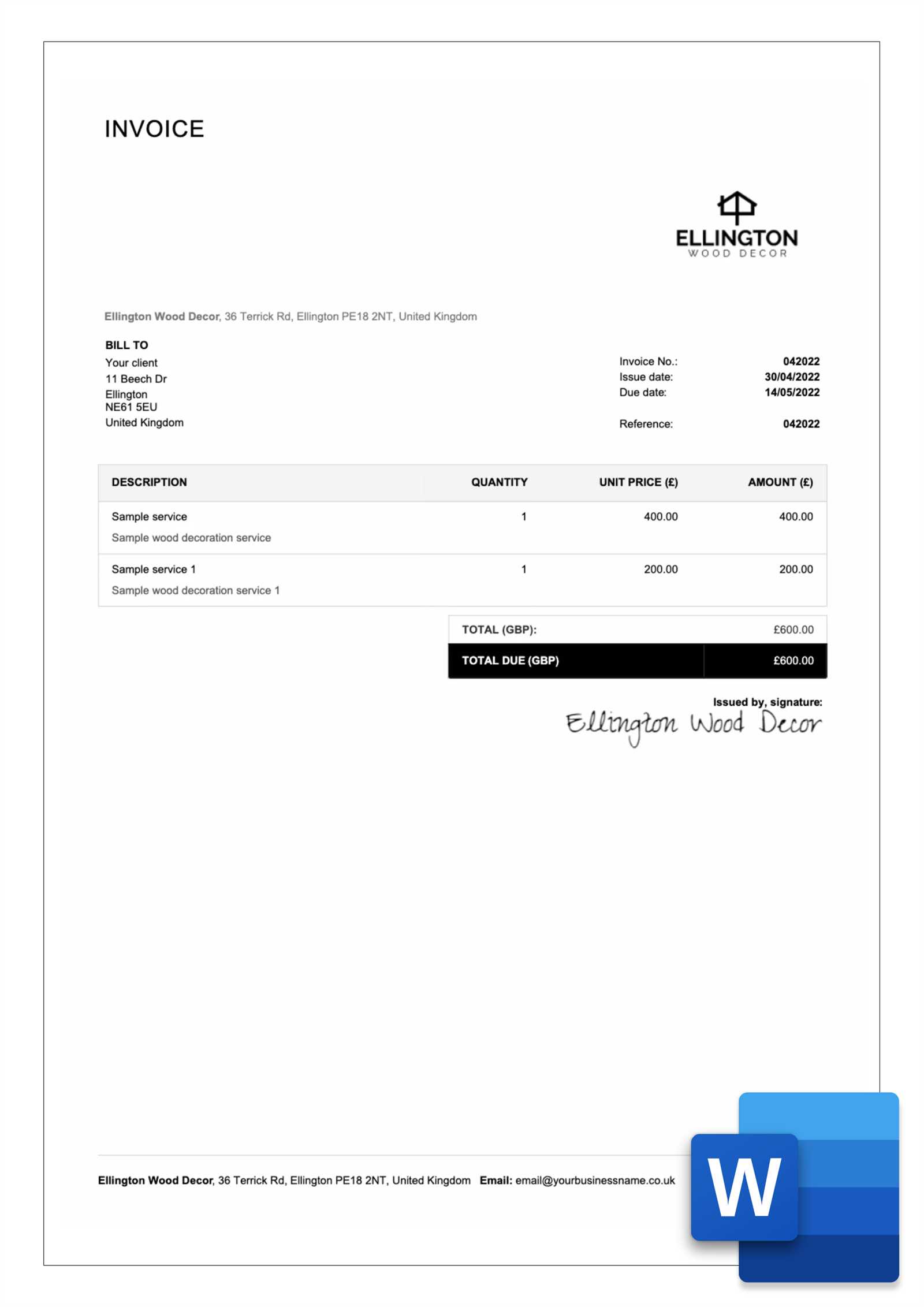 invoice template word document download