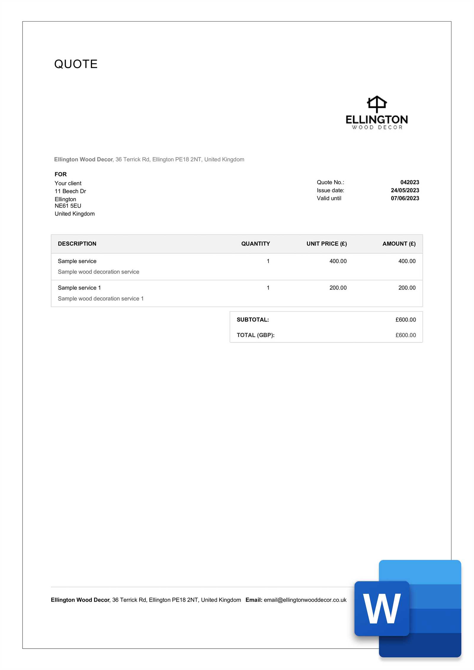 invoice template word free download