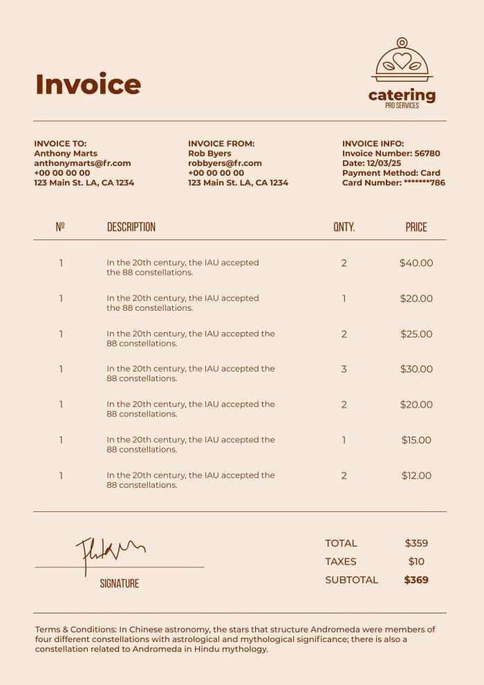 invoice template wording