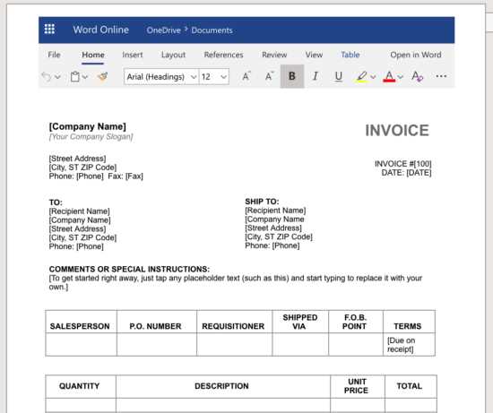 invoice template wordpad