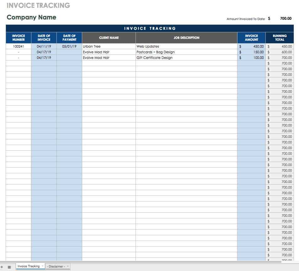 invoice tracker excel template