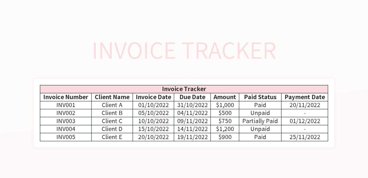 invoice tracker excel template