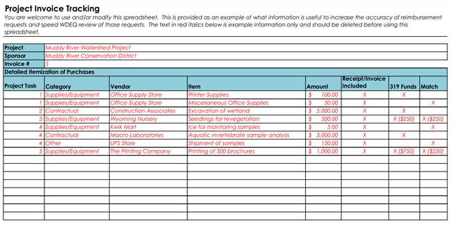 invoice tracking template