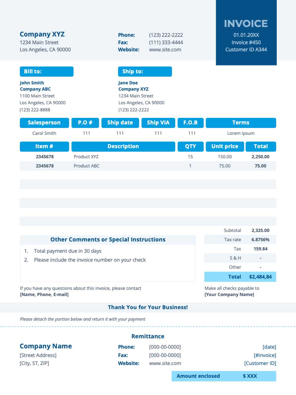 invoice with payment template