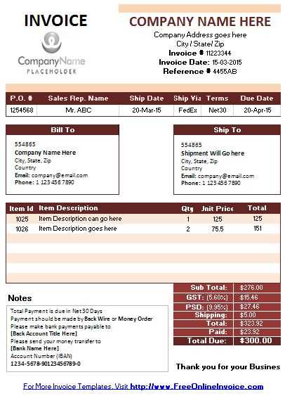 invoice with payment template