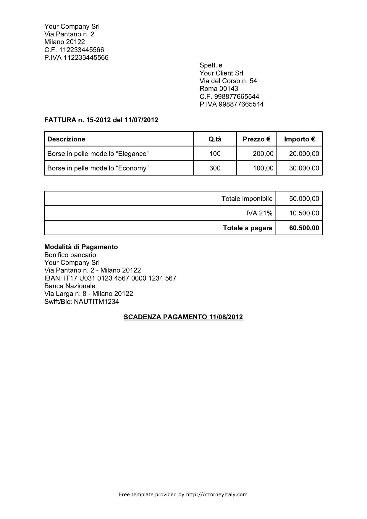 italian invoice template