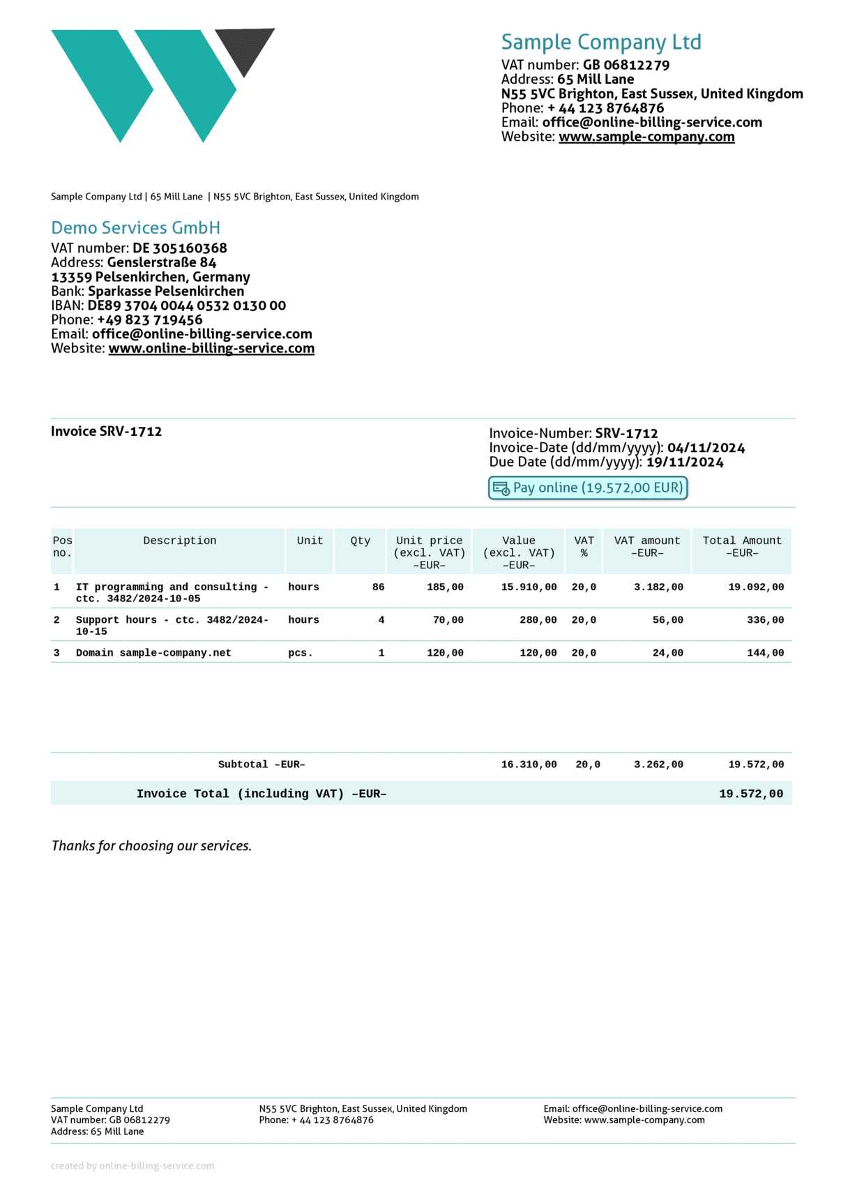 italian invoice template