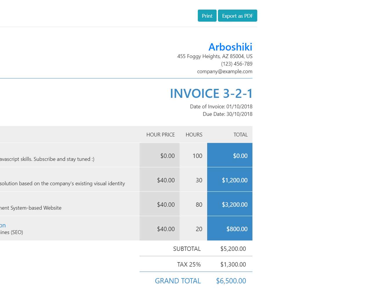 javascript invoice template