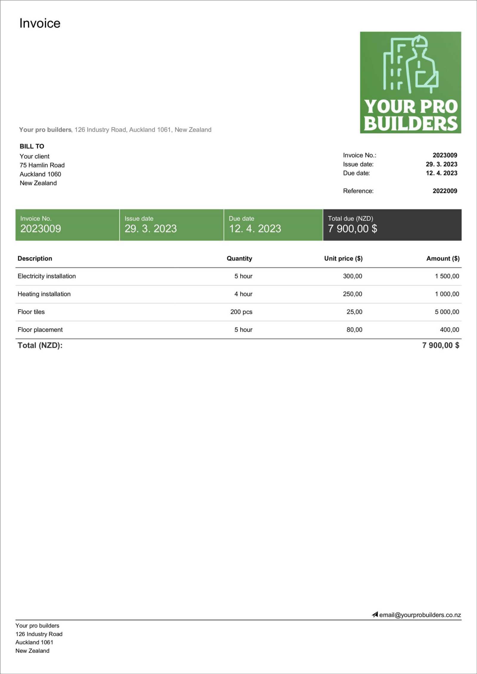 labour invoice template word