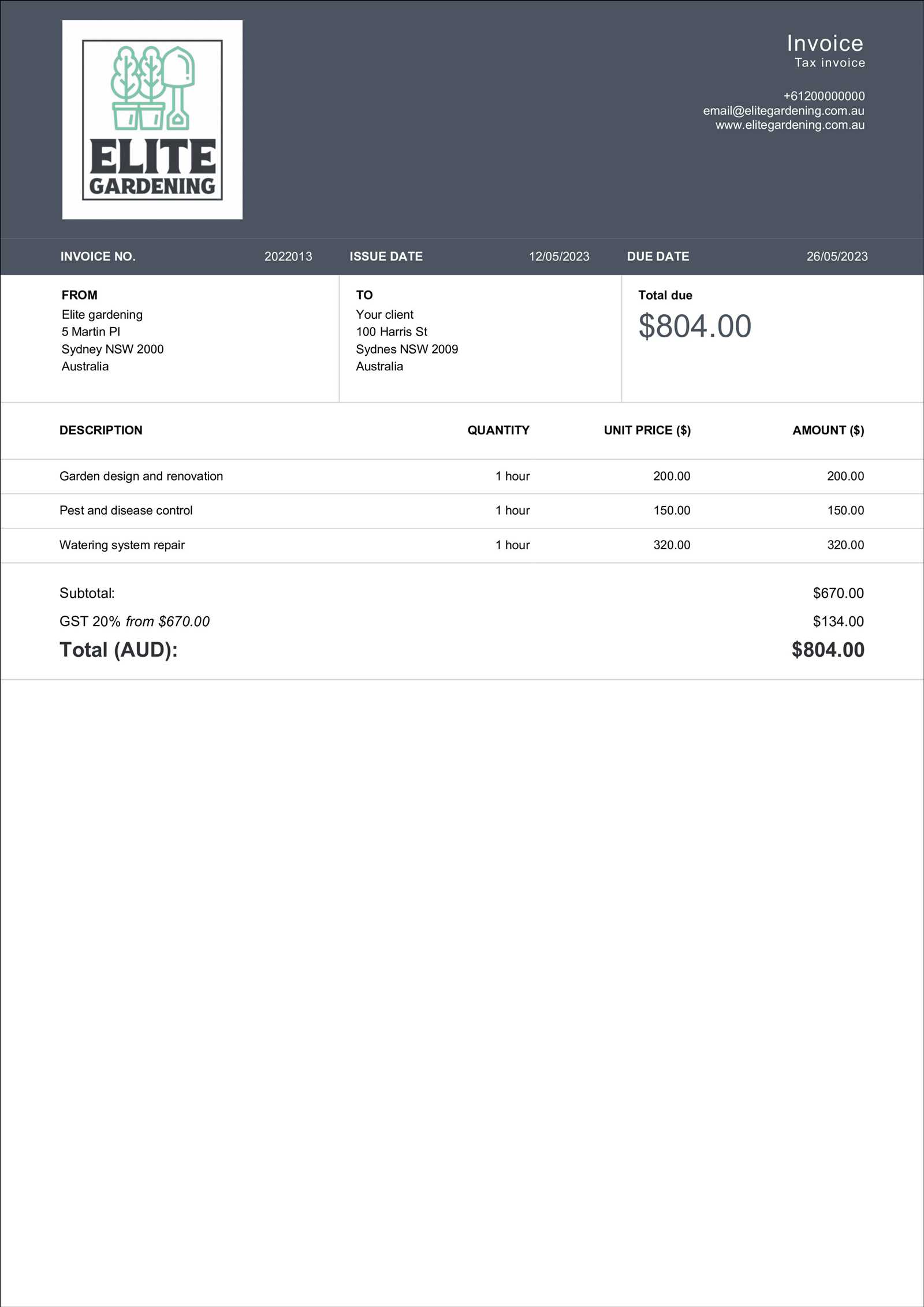 landscaping invoice template pdf