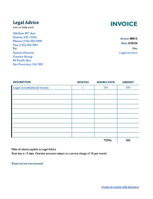 law firm invoice template