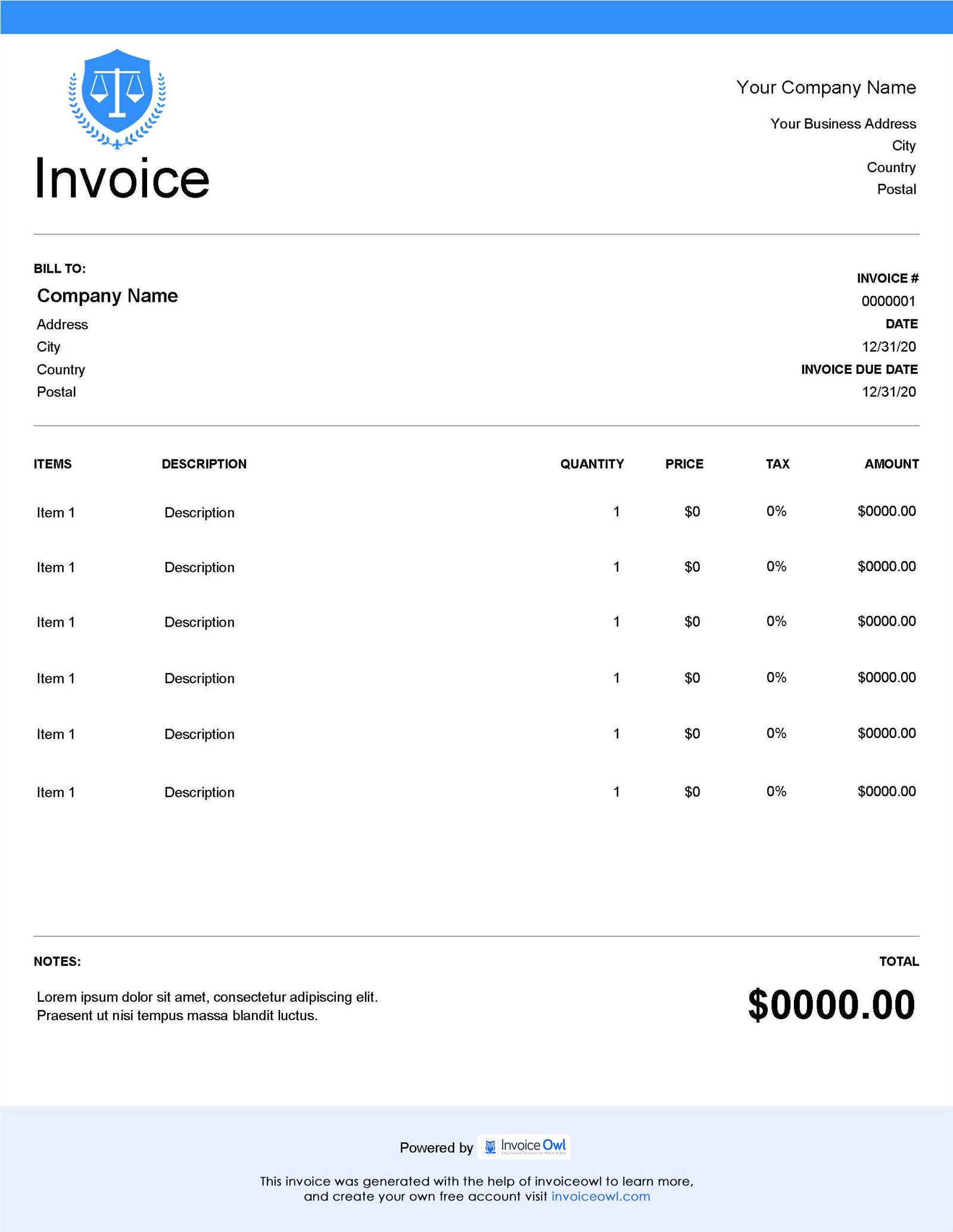 legal invoice template free