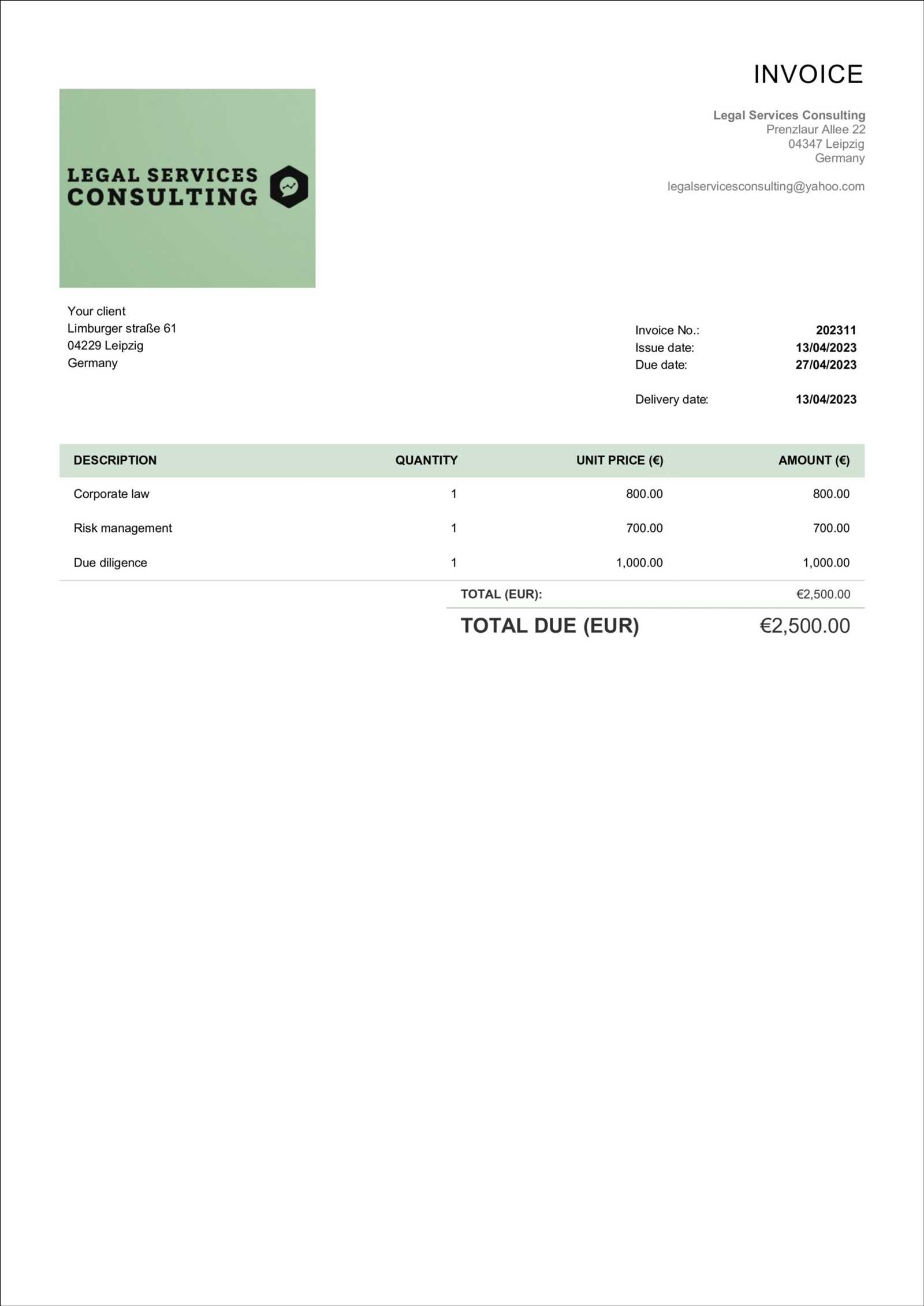 legal invoice template