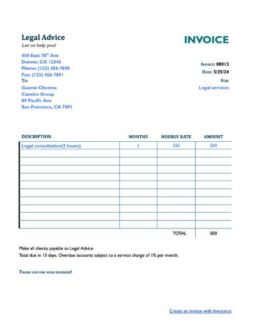 legal services invoice template free