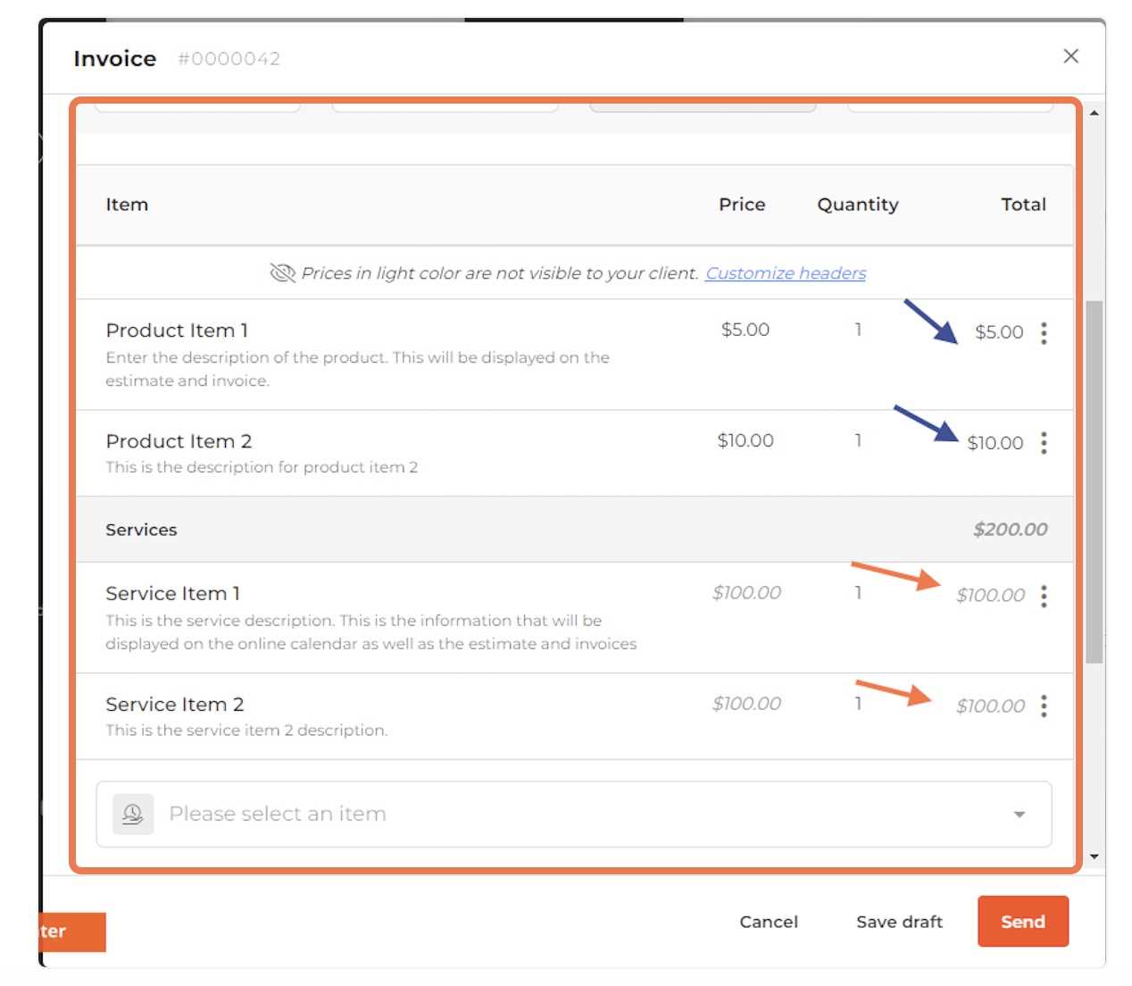 line item invoice template