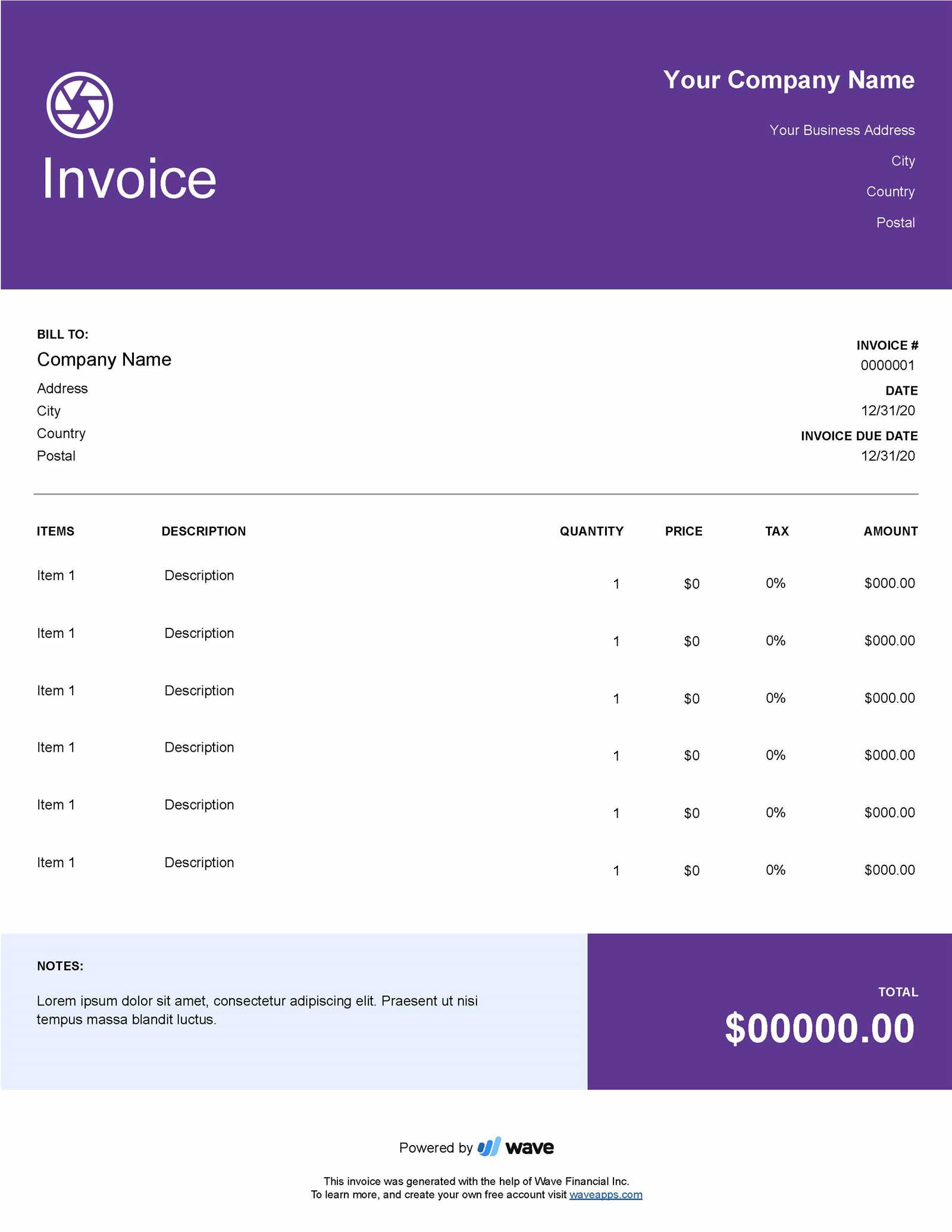 lodging invoice template