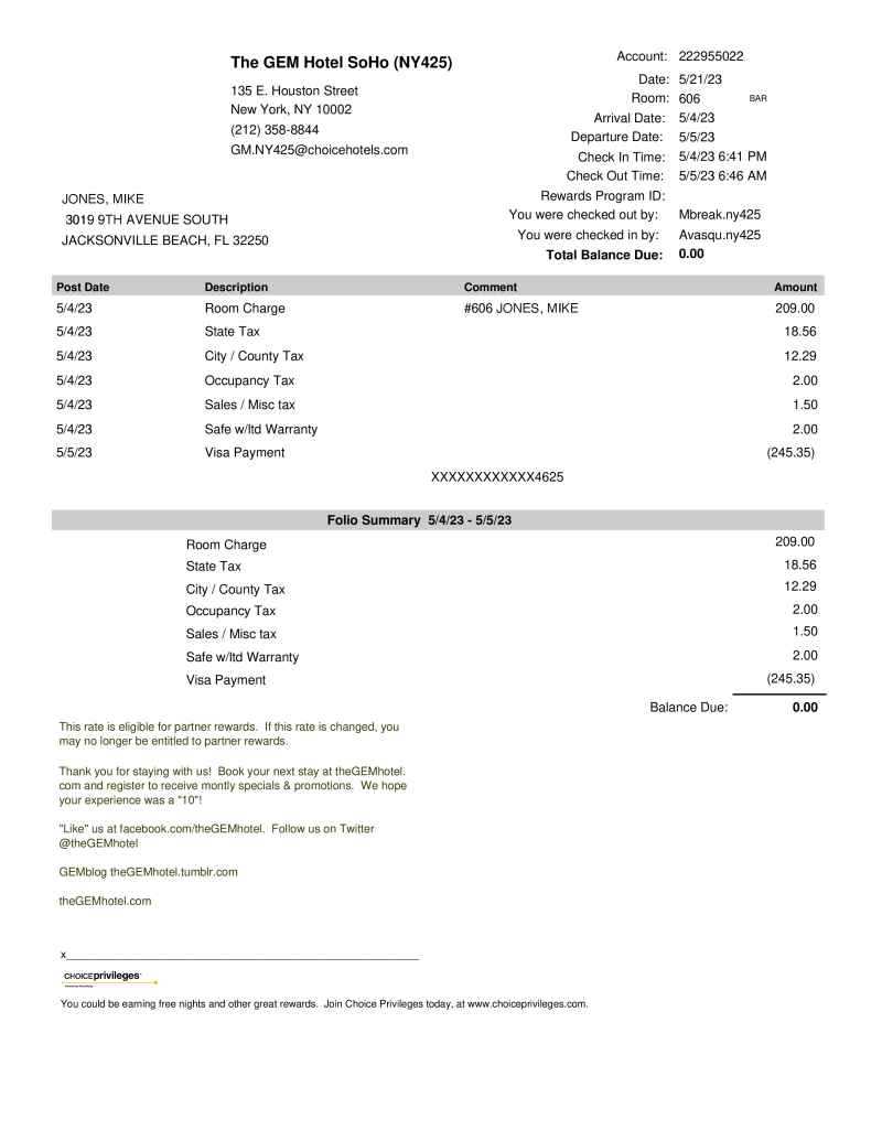 lodging invoice template