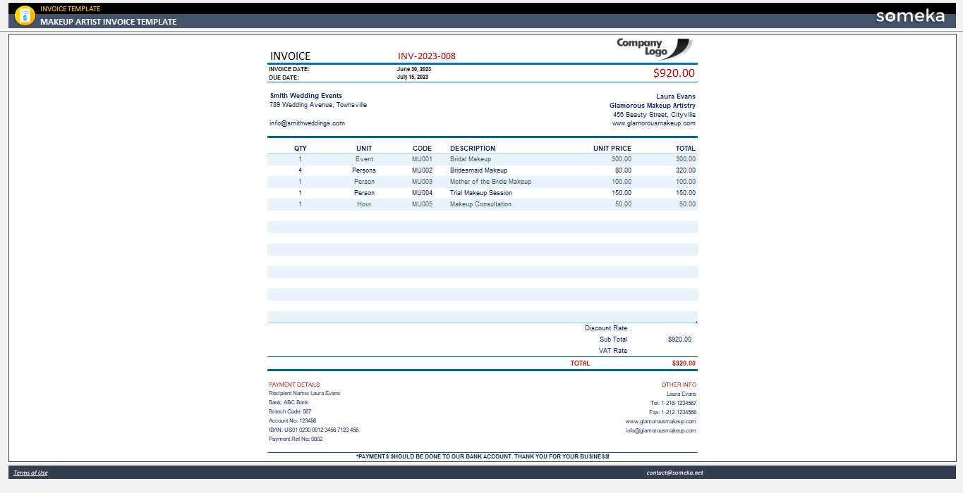 makeup invoice template