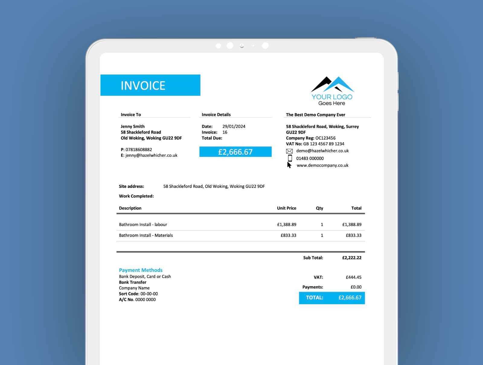 material invoice template