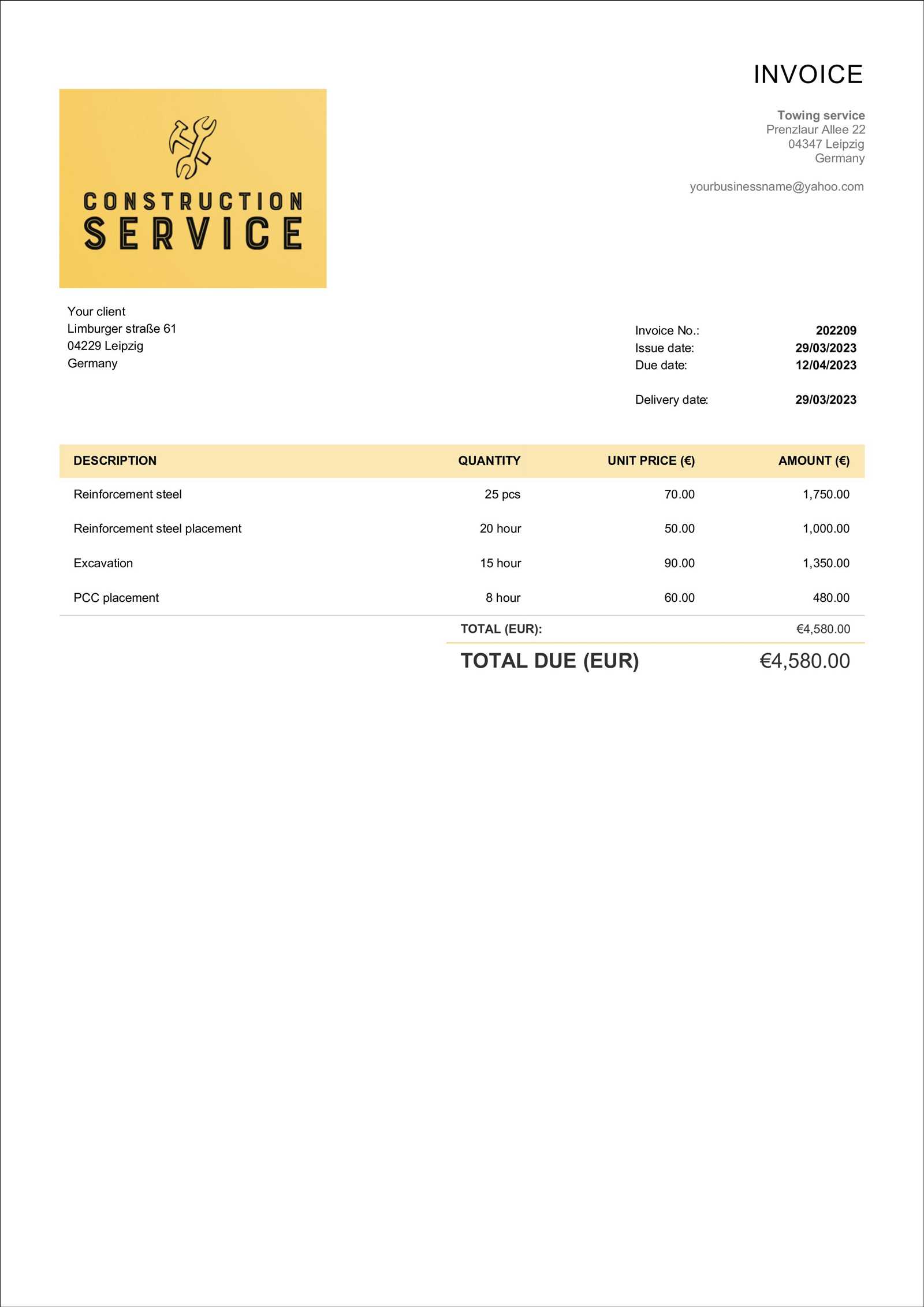 material invoice template