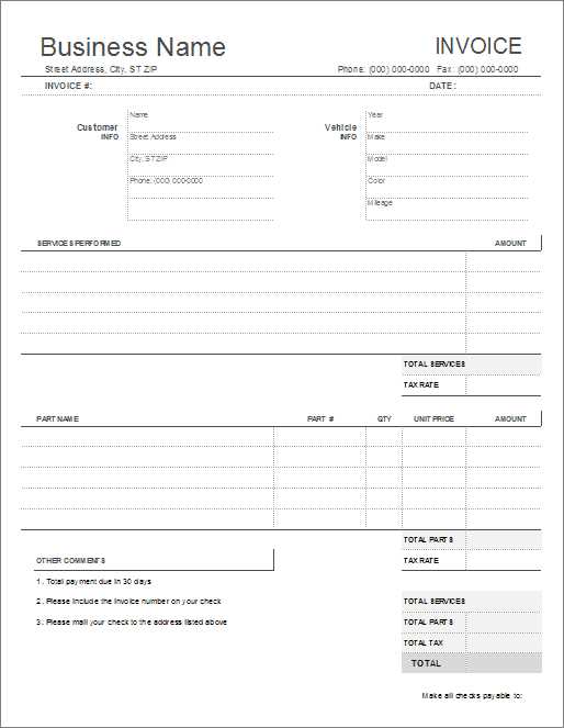 mechanic invoice template excel