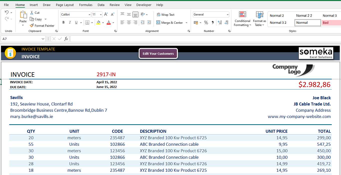 microsoft excel free invoice template